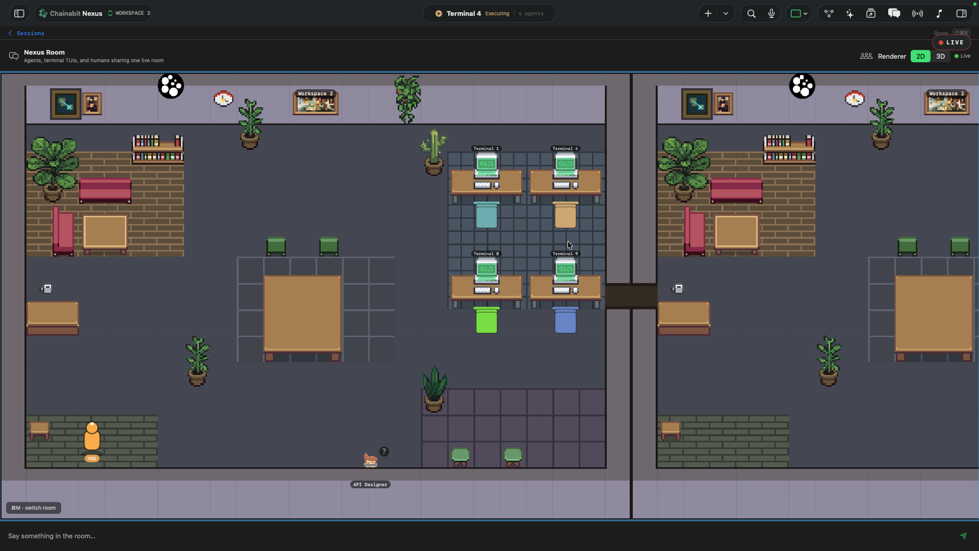 Nexus-Desktop-App mit einem Live-Agentenraum